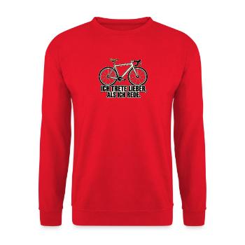 Ich trete lieber, als ich rede – Fahrrad - Unisex Pullover - Rot - Vorne - Alina (178cm) & Michal (187cm)