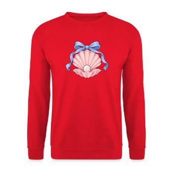 Rosa Muschel mit Perlmutt und blauer Schleife - Unisex Pullover - Rot - Vorne - Alina (178cm) & Michal (187cm)