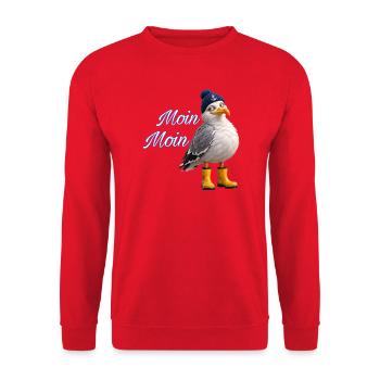 Moin Moin Möwe - Unisex Pullover - Rot - Vorne - Alina (178cm) & Michal (187cm)