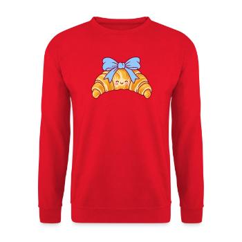 Croissant mit blauer Schleife – fröhlicher Pastellmuster - Unisex Pullover - Rot - Vorne - Alina (178cm) & Michal (187cm)