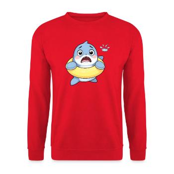 Schüchterner Hai im Schwimmring - Unisex Pullover - Rot - Vorne - Alina (178cm) & Michal (187cm)