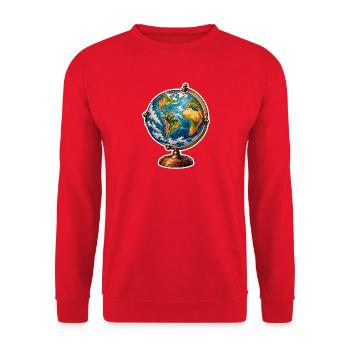 Weltkugel Retrostand - Unisex Pullover - Rot - Vorne - Alina (178cm) & Michal (187cm)