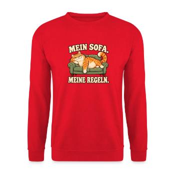 Mein Sofa, meine Regeln - Lustige Katze - Unisex Pullover - Rot - Vorne - Alina (178cm) & Michal (187cm)