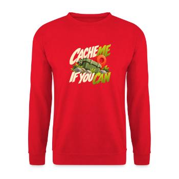 Cache Me If You Can Geocaching Motif - Unisex Pullover - Rot - Vorne - Alina (178cm) & Michal (187cm)