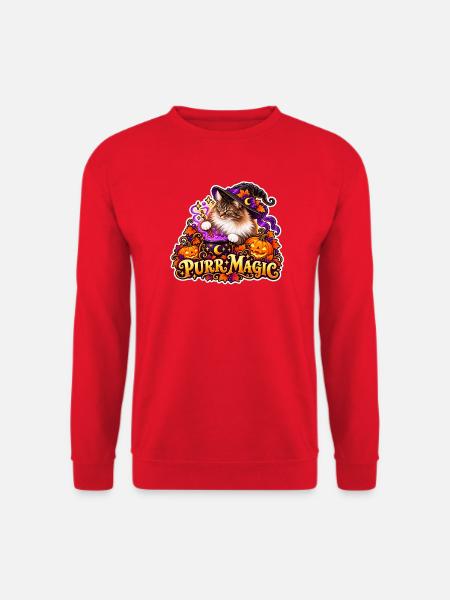 Schnurrmagie: Katzenzauberer Halloween - Unisex Pullover - Rot