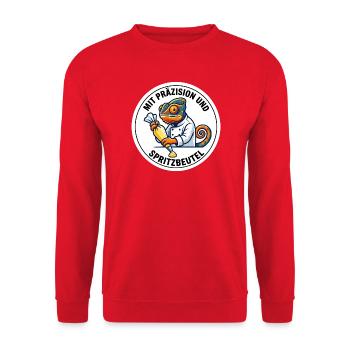 Präzision Spritzbeutel Chamäleon Konditor - Unisex Pullover - Rot - Vorne - Alina (178cm) & Michal (187cm)