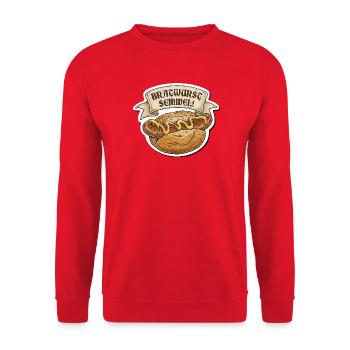 Bratwurst Semmel Emblem - Unisex Pullover - Rot - Vorne - Alina (178cm) & Michal (187cm)