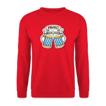 Prost! Bierkrüge Sticker Design - Unisex Pullover - Rot - Vorne - Alina (178cm) & Michal (187cm)
