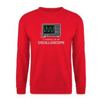 Es funktioniert an meinem Oszilloskop - Unisex Pullover - Rot - Vorne - Alina (178cm) & Michal (187cm)