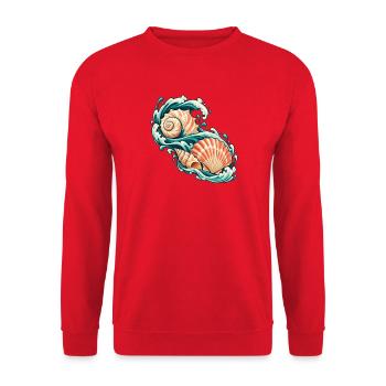 Muscheln auf einem Ozeanband - Unisex Pullover - Rot - Vorne - Alina (178cm) & Michal (187cm)