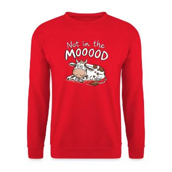 Not In The MOOOOD Kuh Wortspiel Tierhumor - Unisex Pullover - Rot - Vorne - Alina (178cm) & Michal (187cm)