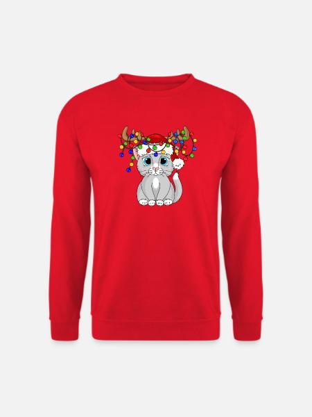 Weihnachtskatze mit Lichterkette - Unisex Pullover - Rot