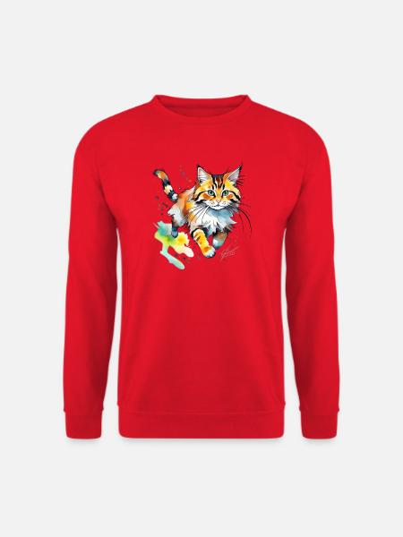 springende  Katze im wasserfarbenlook - Unisex Pullover - Rot