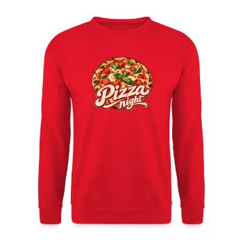 Pizza Night Logo Druck - Unisex Pullover - Rot - Vorne - Alina (178cm) & Michal (187cm)