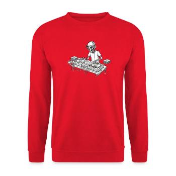 DJ-Skelett auf dem Mixer - Unisex Pullover - Rot - Vorne - Alina (178cm) & Michal (187cm)