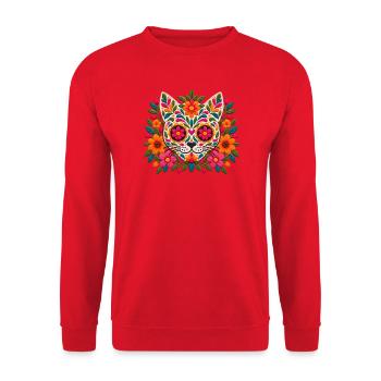 Siamesische Blüten-Zuckerschädelkatze | Pyrenäenlinien-Labor - Unisex Pullover - Rot - Vorne - Alina (178cm) & Michal (187cm)