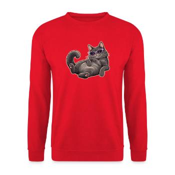 Lässige Katze mit lila Sonnenbrille - Unisex Pullover - Rot - Vorne - Alina (178cm) & Michal (187cm)