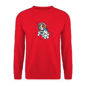 Hund Astronaut Helm Weltraum Hunde Vektor Shirt - Unisex Pullover - Rot - Vorne - Alina (178cm) & Michal (187cm)