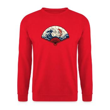Japanischer Fächer Wellen Koi Fisch Vektor Shirt - Unisex Pullover - Rot - Vorne - Alina (178cm) & Michal (187cm)
