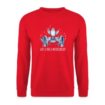 Live is not a Wishconcert, Wunschkonzert, Denglish - Unisex Pullover - Rot - Vorne - Alina (178cm) & Michal (187cm)