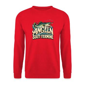 Angeln statt Termine Geschenkidee Vatertag - Unisex Pullover - Rot - Vorne - Alina (178cm) & Michal (187cm)