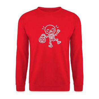 Tanzendes Halloween Skelett – White Line Art - Unisex Pullover - Rot - Vorne - Alina (178cm) & Michal (187cm)