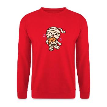 Süße Halloween Mumie mit kleinem Kürbis - Unisex Pullover - Rot - Vorne - Alina (178cm) & Michal (187cm)