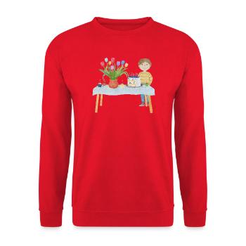 Geburtstagstisch - Unisex Pullover - Rot - Vorne - Alina (178cm) & Michal (187cm)