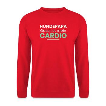 Hundepapa Shirt Gassi ist mein Cardio Lustig - Unisex Pullover - Rot - Vorne - Alina (178cm) & Michal (187cm)