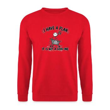 ICH HABE EINEN PLAN, ABER ER IST KEIN GUTER. - Unisex Pullover - Rot - Vorne - Alina (178cm) & Michal (187cm)