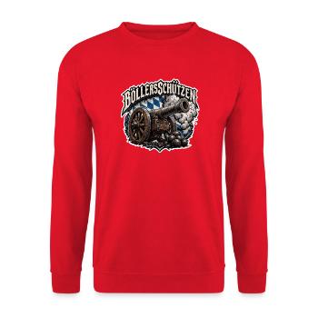 Böllerschützen Kanone  - Unisex Pullover - Rot - Vorne - Alina (178cm) & Michal (187cm)