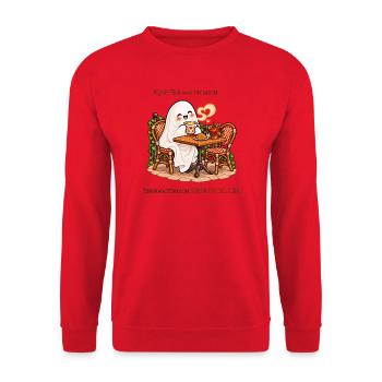Übernatürlich freundlich dank Kaffee - Unisex Pullover - Rot - Vorne - Alina (178cm) & Michal (187cm)