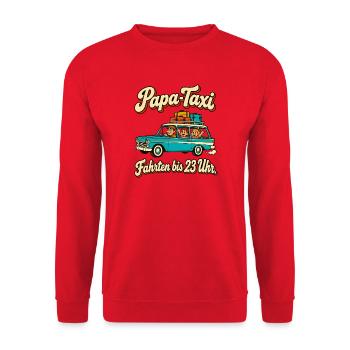Papa-Taxi Fahrten bis 23 Uhr - Unisex Pullover - Rot - Vorne - Alina (178cm) & Michal (187cm)