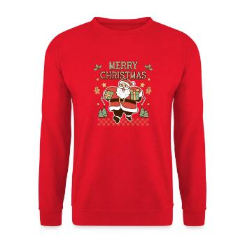 Merry Christmas Weihnachtsmann Retro Geschenk - Unisex Pullover - Rot - Vorne - Alina (178cm) & Michal (187cm)