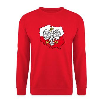 Polnischer Adler auf der zweifarbigen Karte Polens - Unisex Pullover - Rot - Vorne - Alina (178cm) & Michal (187cm)