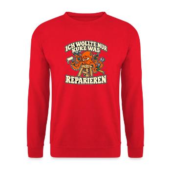 Heimwerker Oktopus – Nur kurz was reparieren - Unisex Pullover - Rot - Vorne - Alina (178cm) & Michal (187cm)