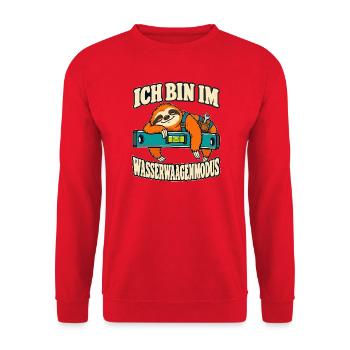 Ich bin im Wasserwaagenmodus – Faultier Heimwerker - Unisex Pullover - Rot - Vorne - Alina (178cm) & Michal (187cm)
