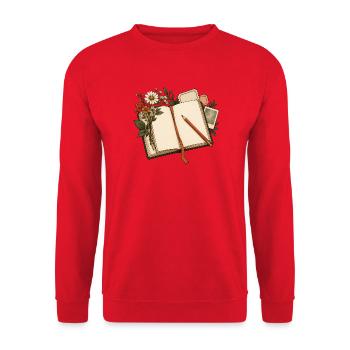 Journaling - Notizbuch mit Blumen und Bleistift - Unisex Pullover - Rot - Vorne - Alina (178cm) & Michal (187cm)
