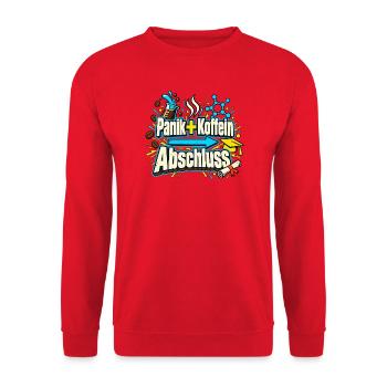Abi Abschluss Prüfungsstress Koffein Nerd Humor - Unisex Pullover - Rot - Vorne - Alina (178cm) & Michal (187cm)