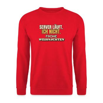 Server läuft. Ich nicht. Frohe Weihnachten - IT - Unisex Pullover - Rot - Vorne - Alina (178cm) & Michal (187cm)