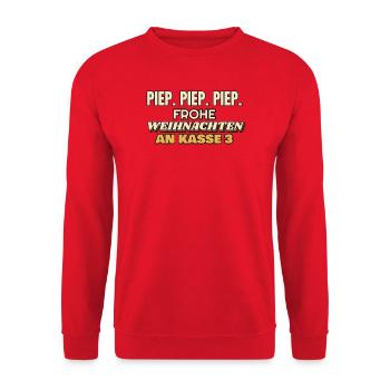 Piep Piep Piep - Frohe Weihnachten an Kasse 3 - Unisex Pullover - Rot - Vorne - Alina (178cm) & Michal (187cm)