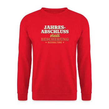 Jahresabschluss statt Bescherung - Buchhaltung - Unisex Pullover - Rot - Vorne - Alina (178cm) & Michal (187cm)