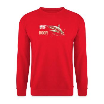 Funny Shark Boop The Snoot Animal Humor - Unisex Pullover - Rot - Vorne - Alina (178cm) & Michal (187cm)