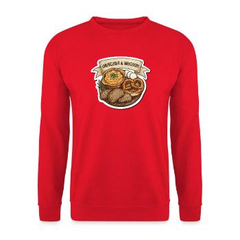Obazda & Brezen Snackplatte - Unisex Pullover - Rot - Vorne - Alina (178cm) & Michal (187cm)