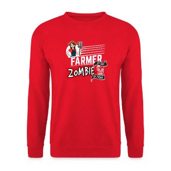 Farmer by day Zombie by night - Bäuerin - Unisex Pullover - Rot - Vorne - Alina (178cm) & Michal (187cm)