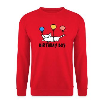 Runder Geburtstag Geschenk Katze mit Ballons - Unisex Pullover - Rot - Vorne - Alina (178cm) & Michal (187cm)