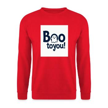 Buh an dich Ghost Design - Unisex Pullover - Rot - Vorne - Alina (178cm) & Michal (187cm)