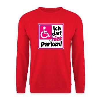 Ich darf hier Parken Sign - Unisex Pullover - Rot - Vorne - Alina (178cm) & Michal (187cm)