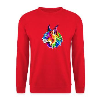 Leuchtender Regenbogen-Luchs - Unisex Pullover - Rot - Vorne - Alina (178cm) & Michal (187cm)