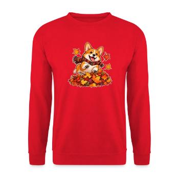 Herbstlicher Corgi-Laubhaufen - Unisex Pullover - Rot - Vorne - Alina (178cm) & Michal (187cm)